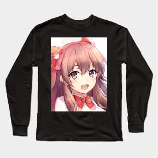 Brown hair beautiful anime girl Long Sleeve T-Shirt